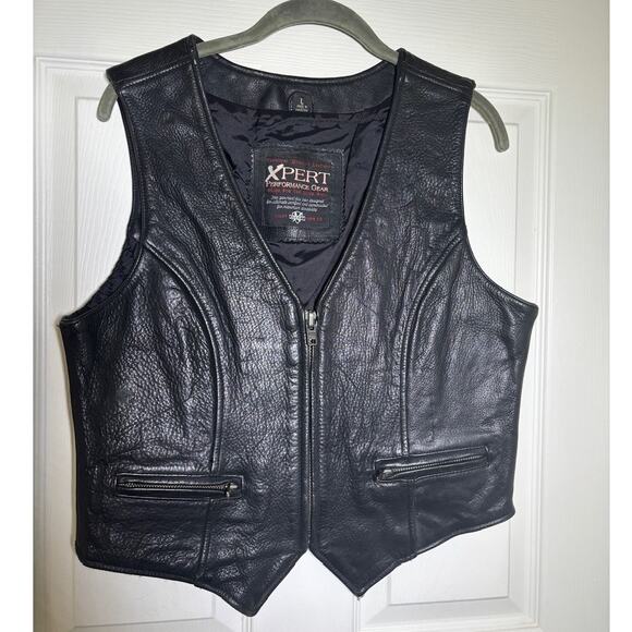 XPERT Performance Gear Genuine Leather Black Motorcycle Vest Womens Large/Medium - Picture 1 of 5